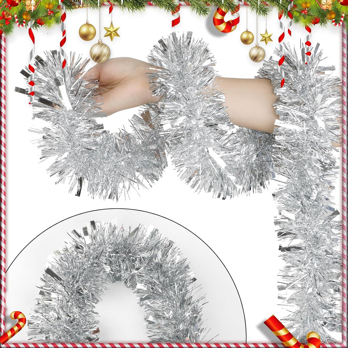 Zilveren kerst glitterslinger