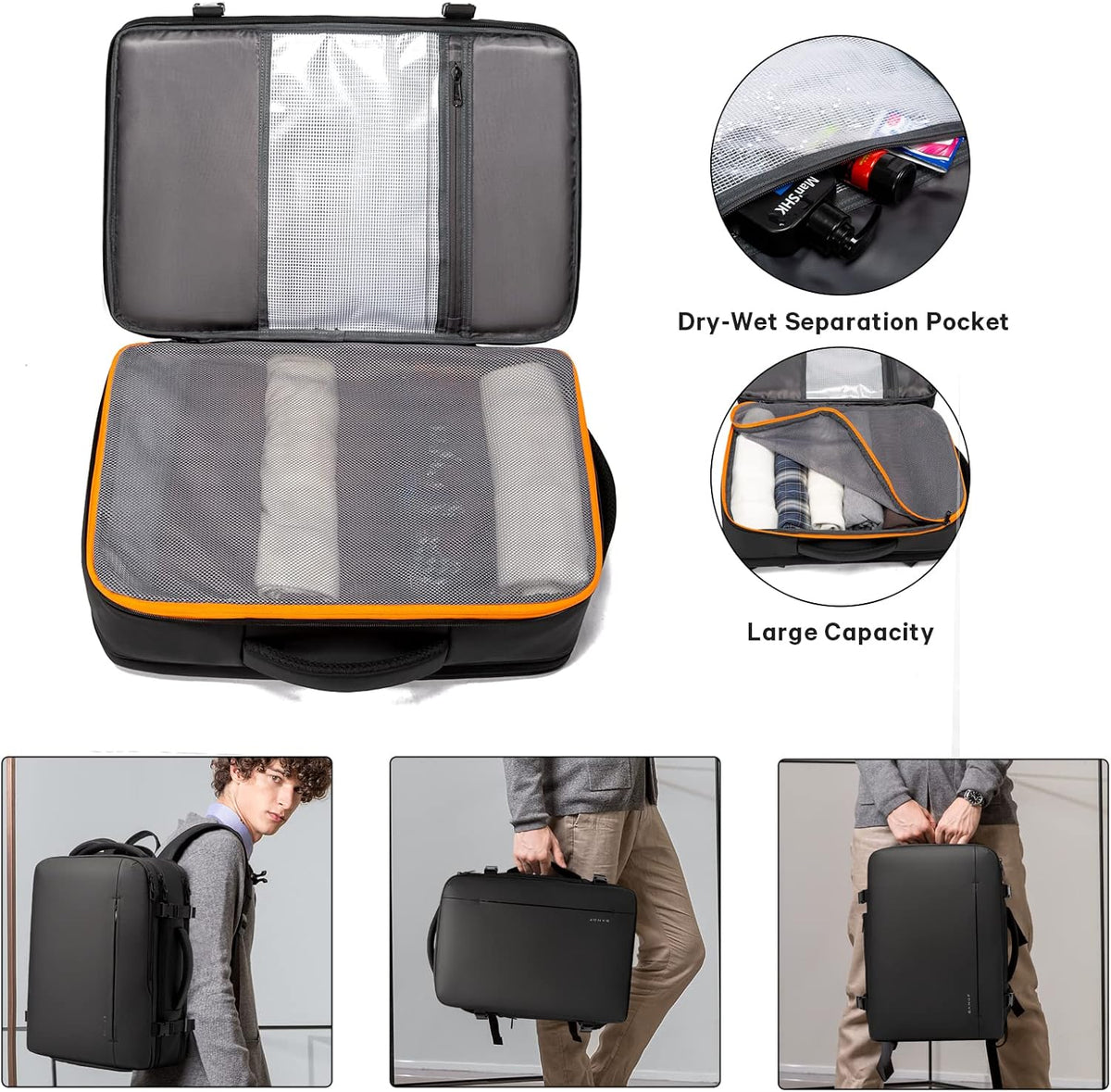 Uitbreidbare 26–45L reisrugzak met laptopvak & zijhandvat