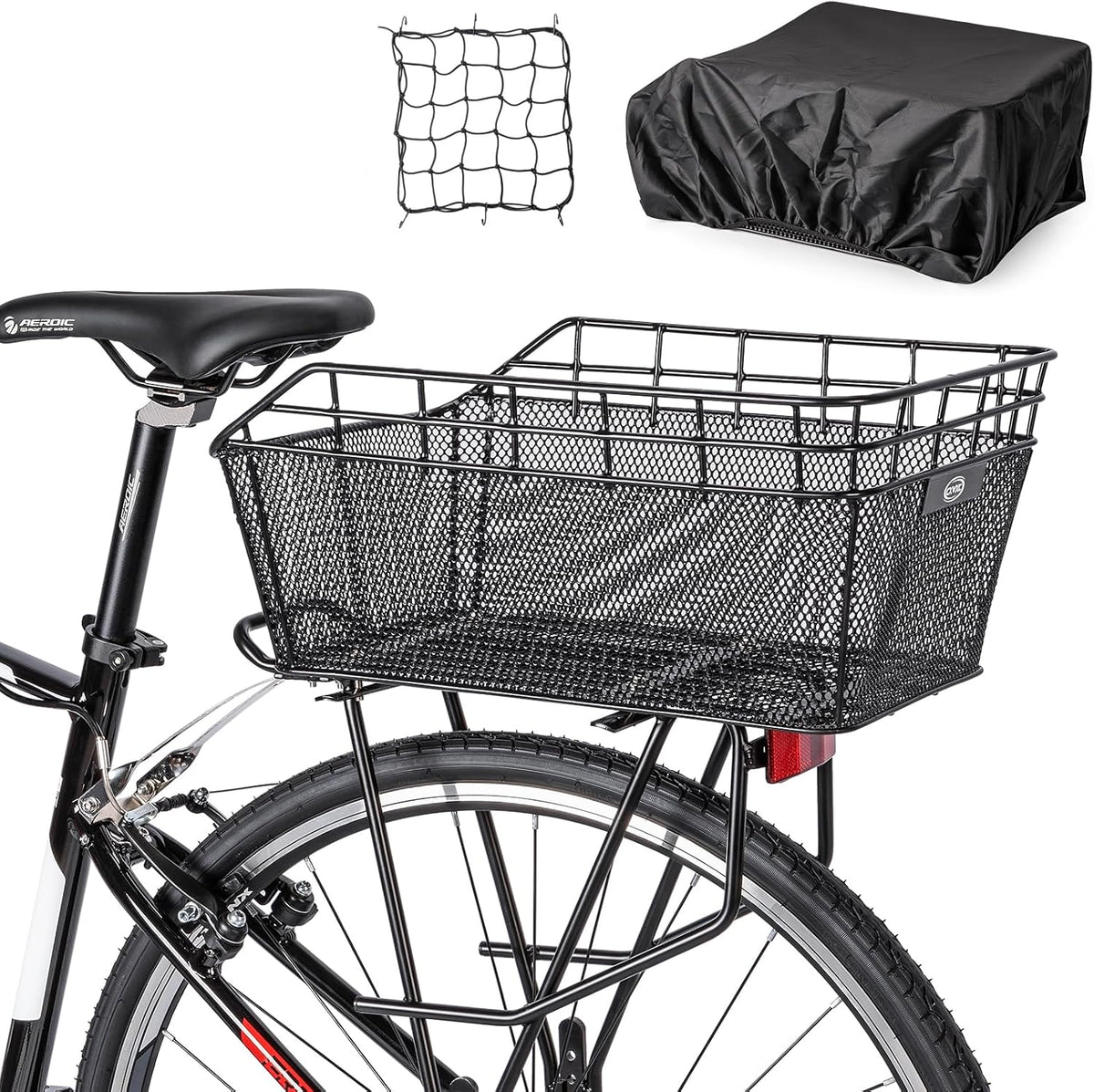 Grote achterfietsmand met cargo net & dekking