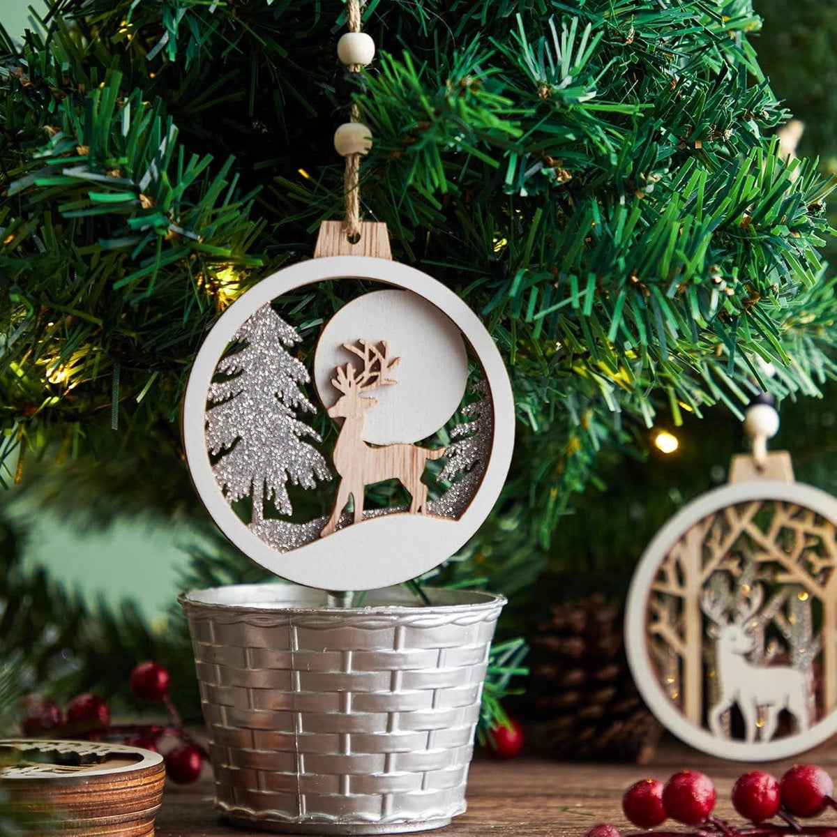Rendier & kerstman ornamenten set