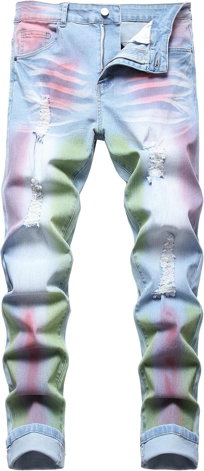 Heren slim-fit ripped jeans