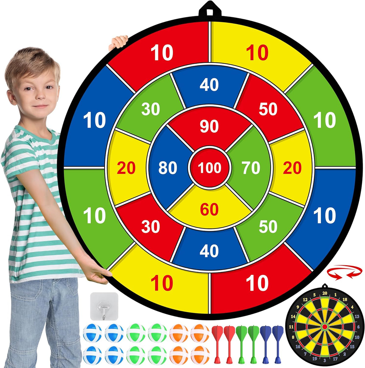 Groot dartbord voor kinderen met kleverige ballen en darts