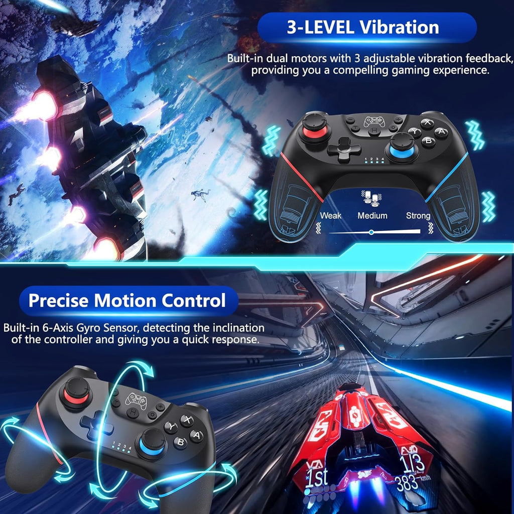 Draadloze switch-controller met hall effect joysticks en turbo-functie