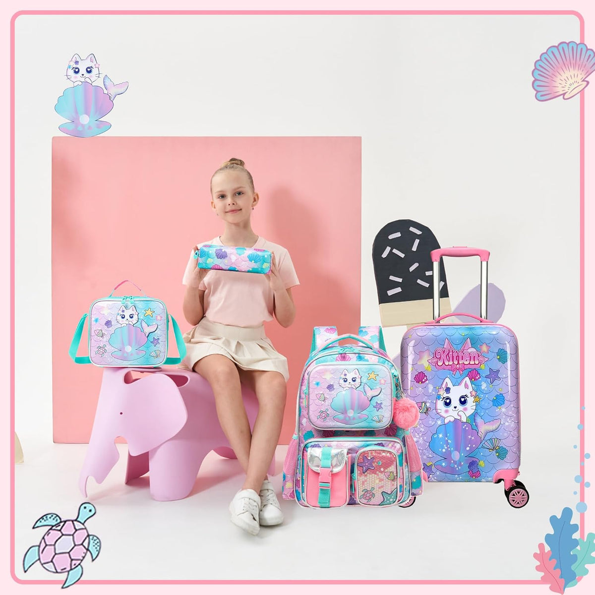 Kinder bagage set 5-delig met hard shell en spinnerwielen