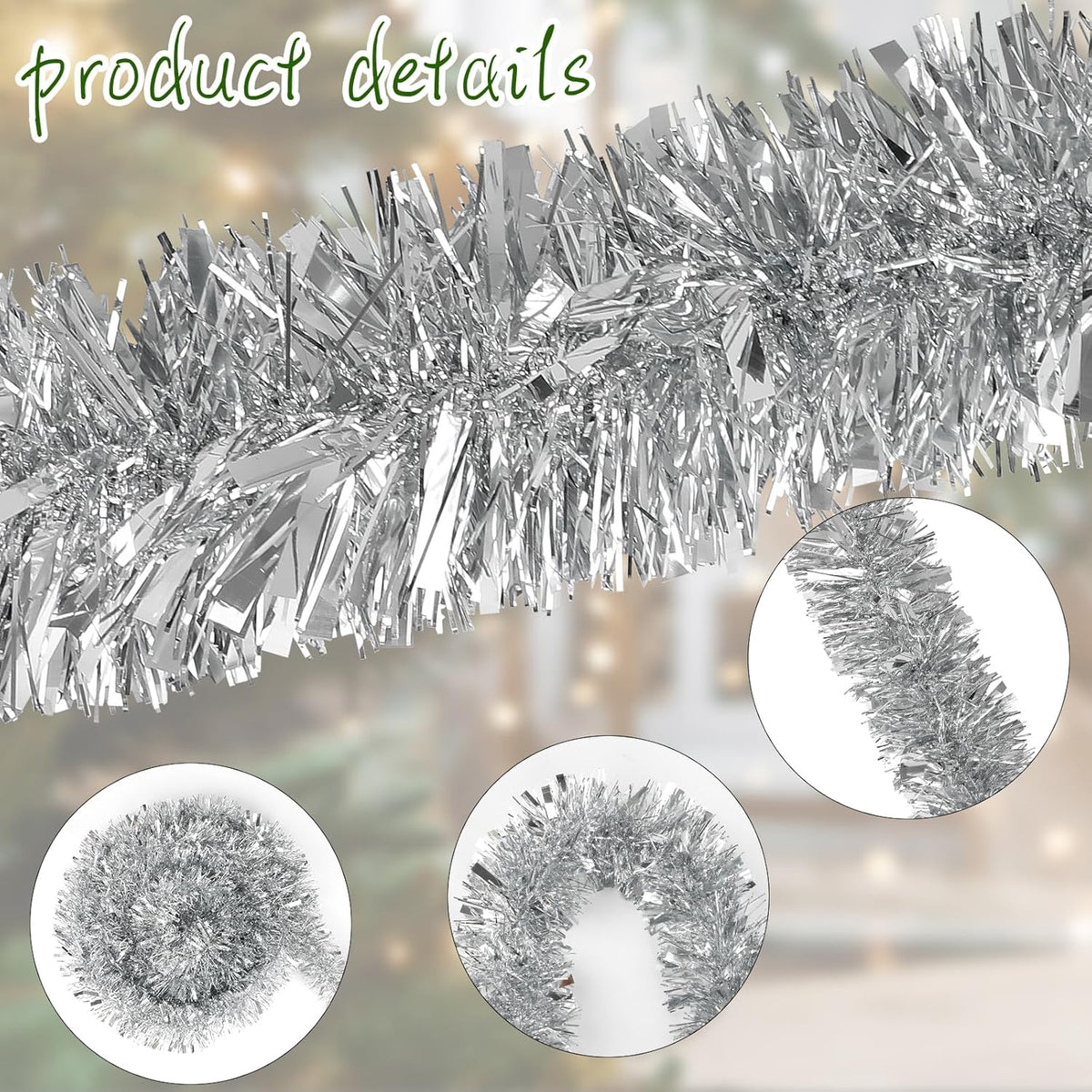 Zilveren kerst glitterslinger