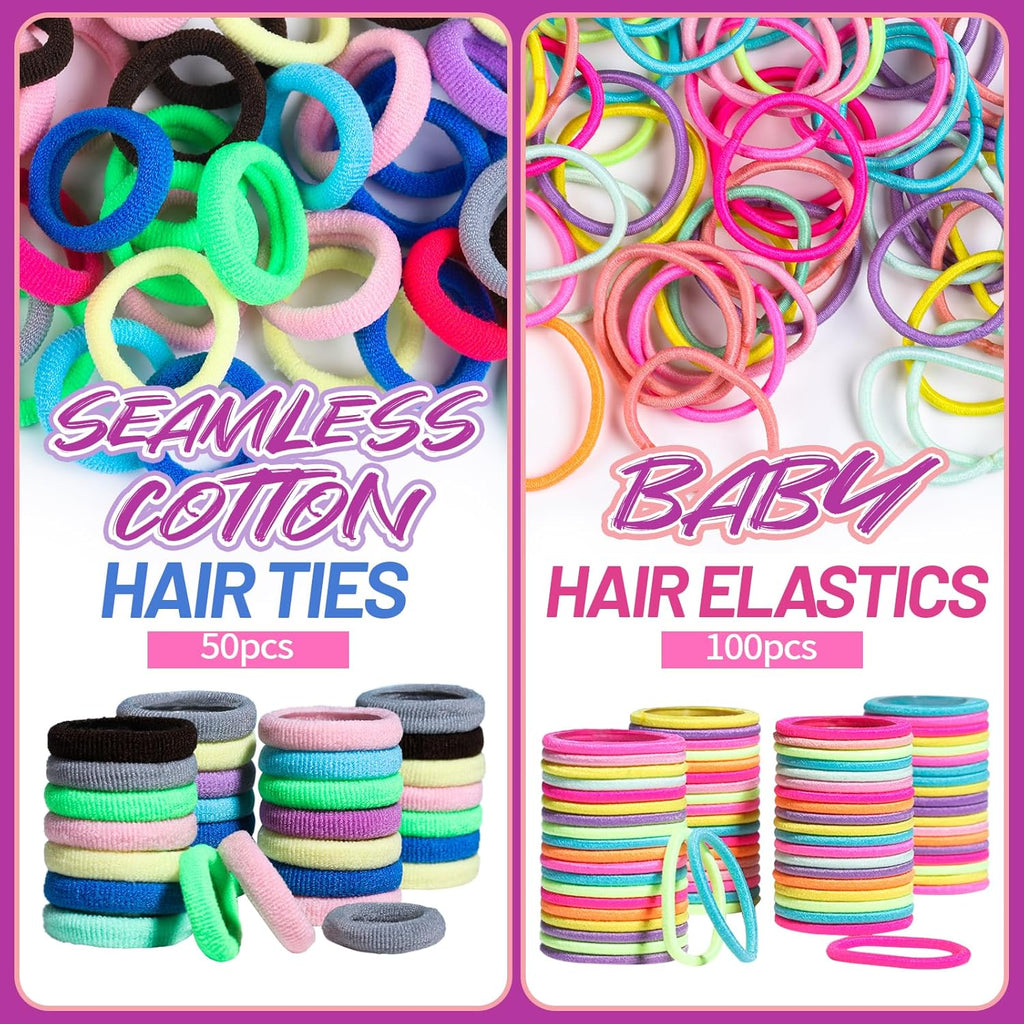 Set met elastische haarbanden en accessoires in meerdere kleuren