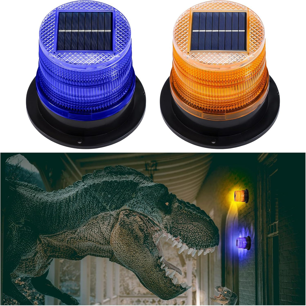 Zonne-energie amber & blauwe magnetische stroboscooplampen set