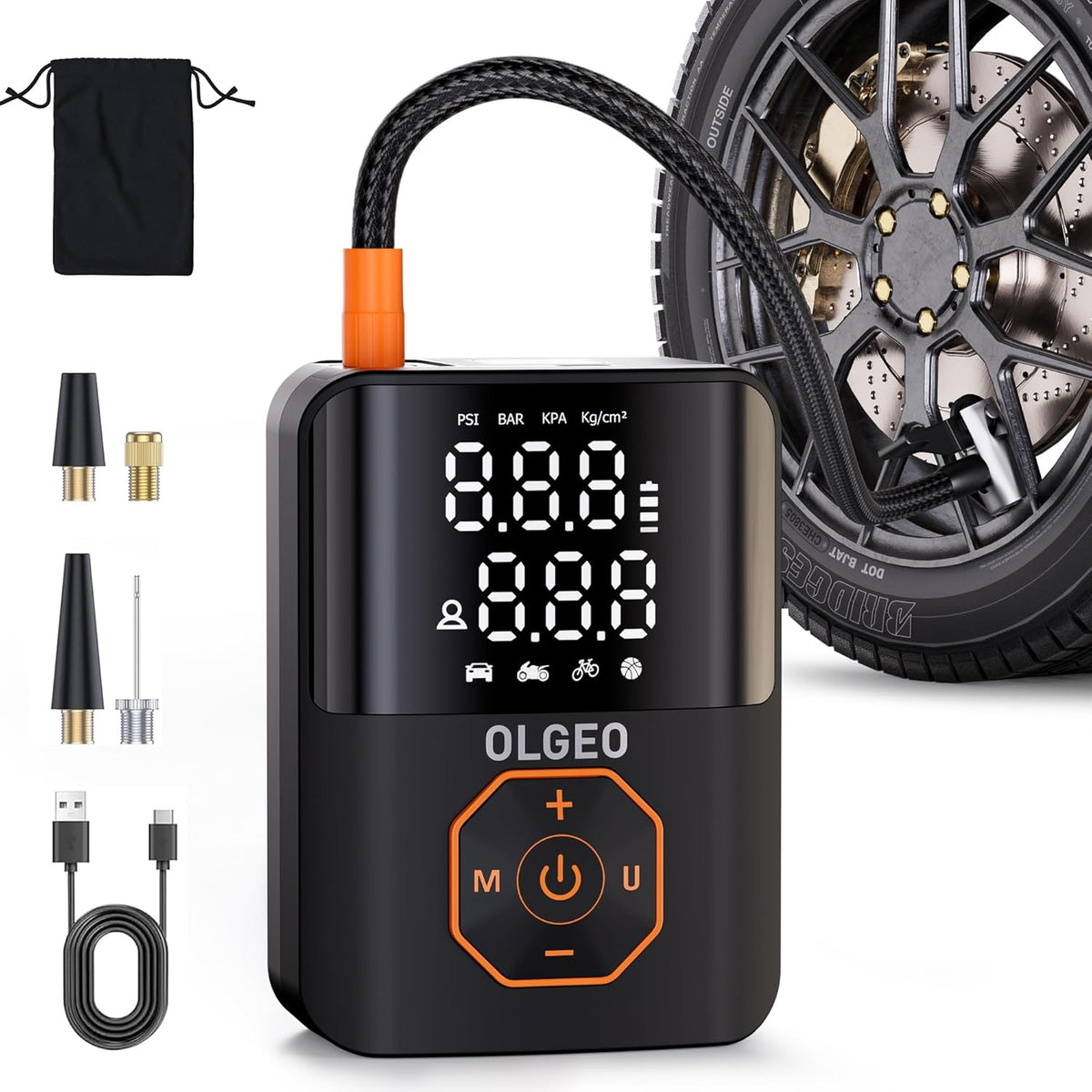 Draagbare bandenpomp - 18000mAh luchtcompressor voor auto's en motoren