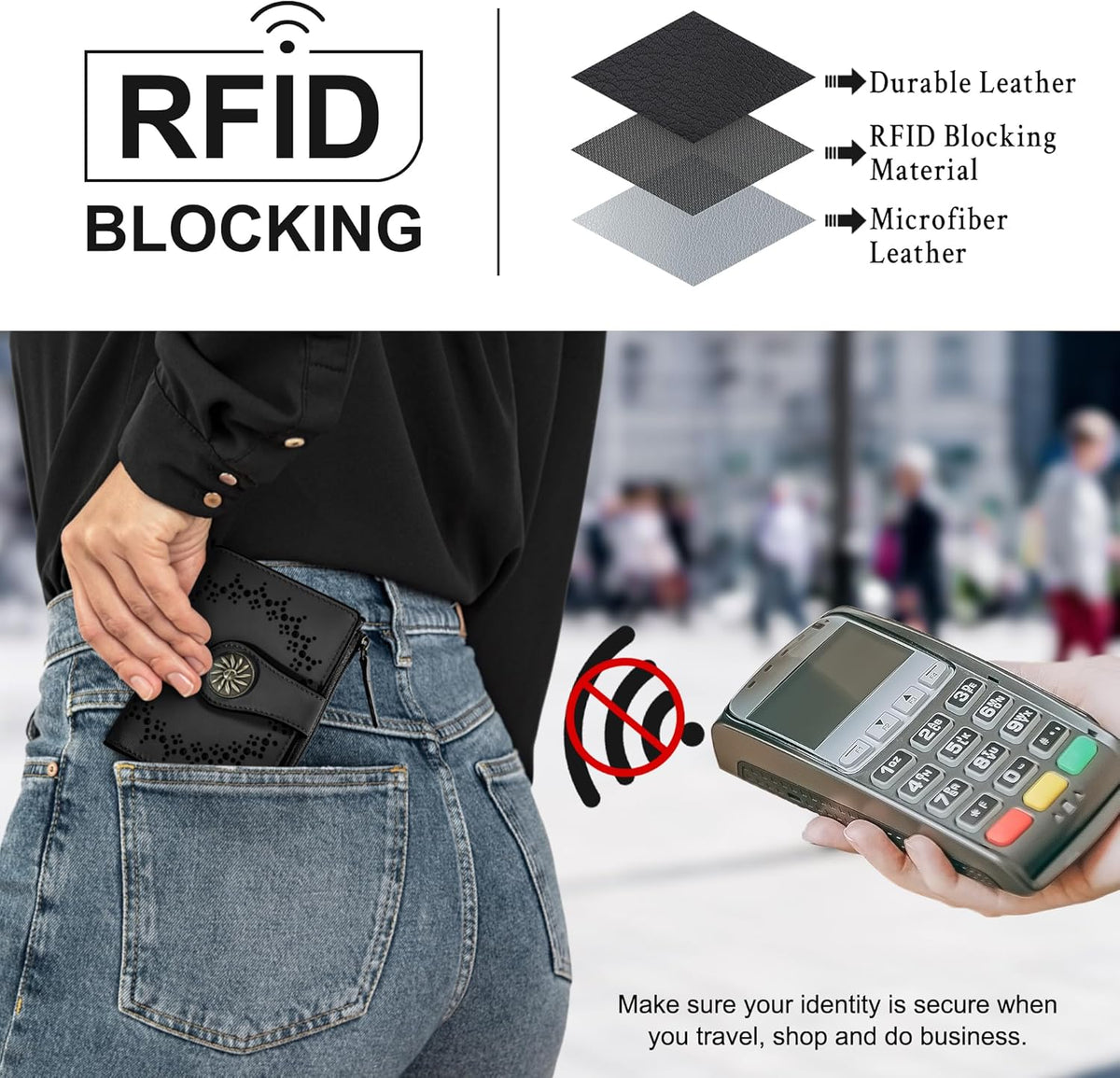 Dunne bifold RFID dames portemonnee met ritsvak