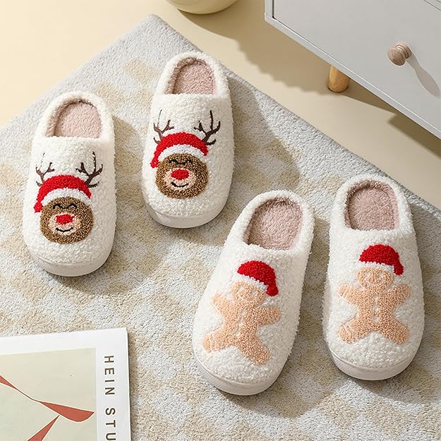Warme retro pluche kerstpantoffels