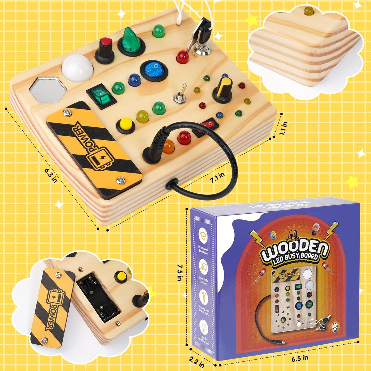 Montessori peuter prikbord met 27 led-lampjes