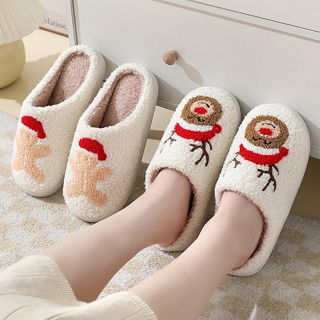 Warme retro pluche kerstpantoffels
