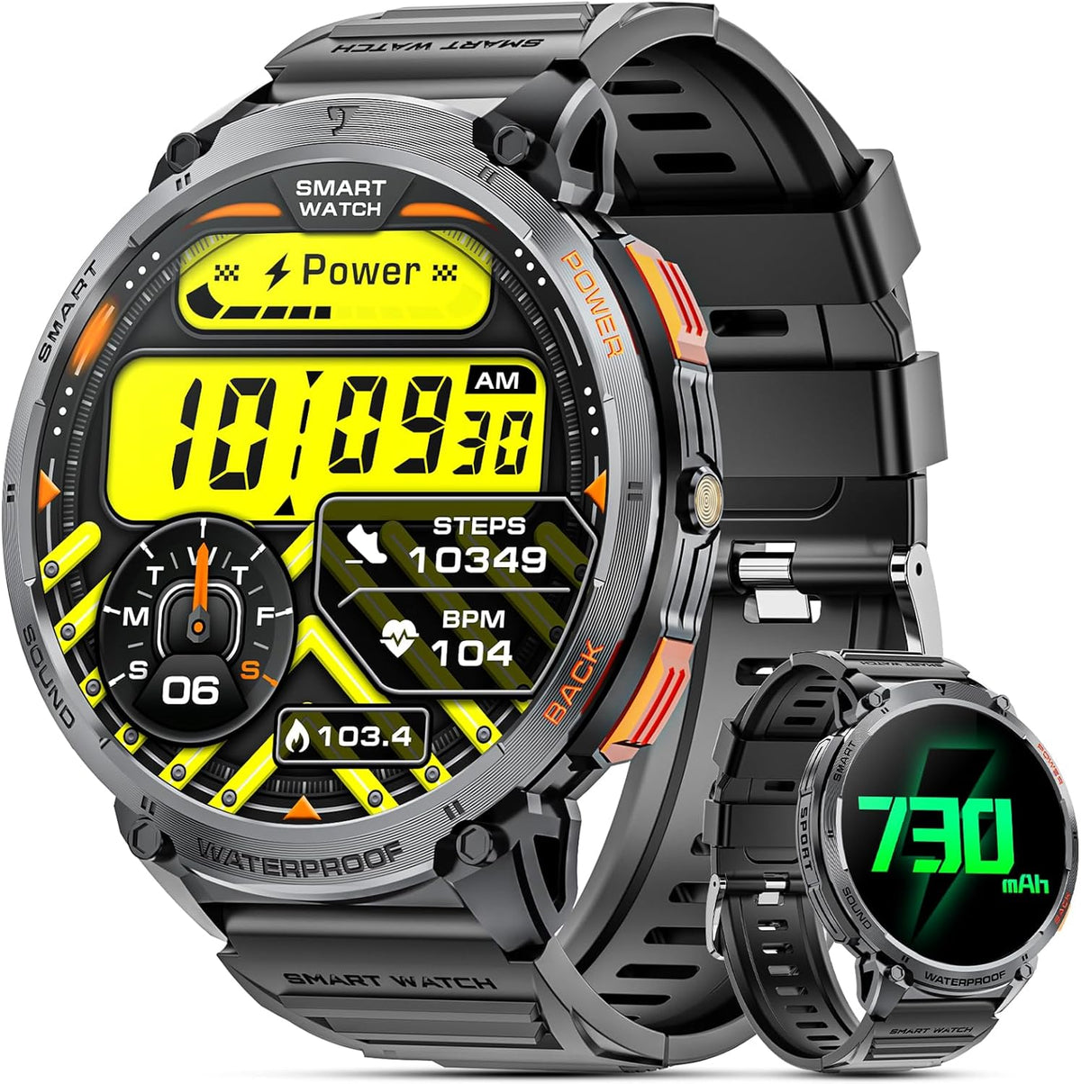 Herensmartwatch met 1,85-inch HD-scherm en fakkel