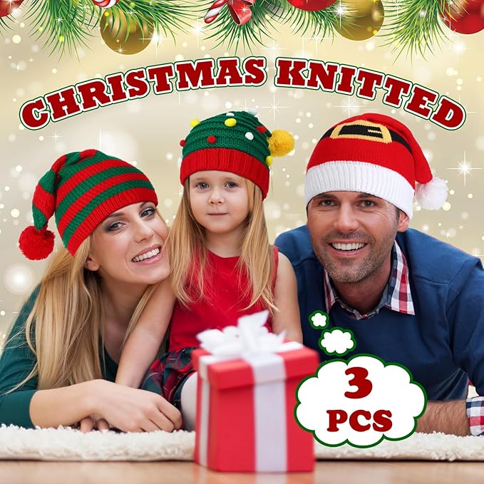 Gebreide kerstman & elf mutsen set
