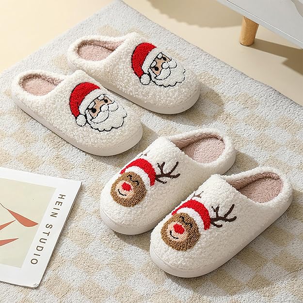 Warme retro pluche kerstpantoffels
