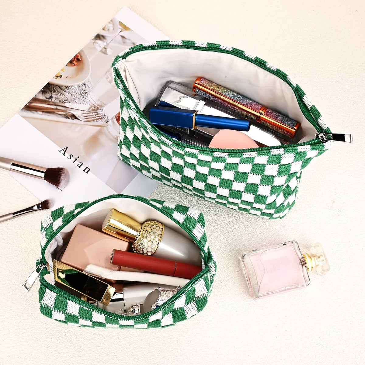 Set geruite make-uptassen