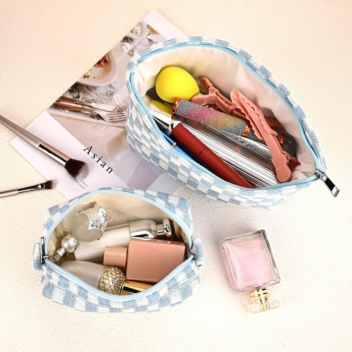 Set geruite make-uptassen