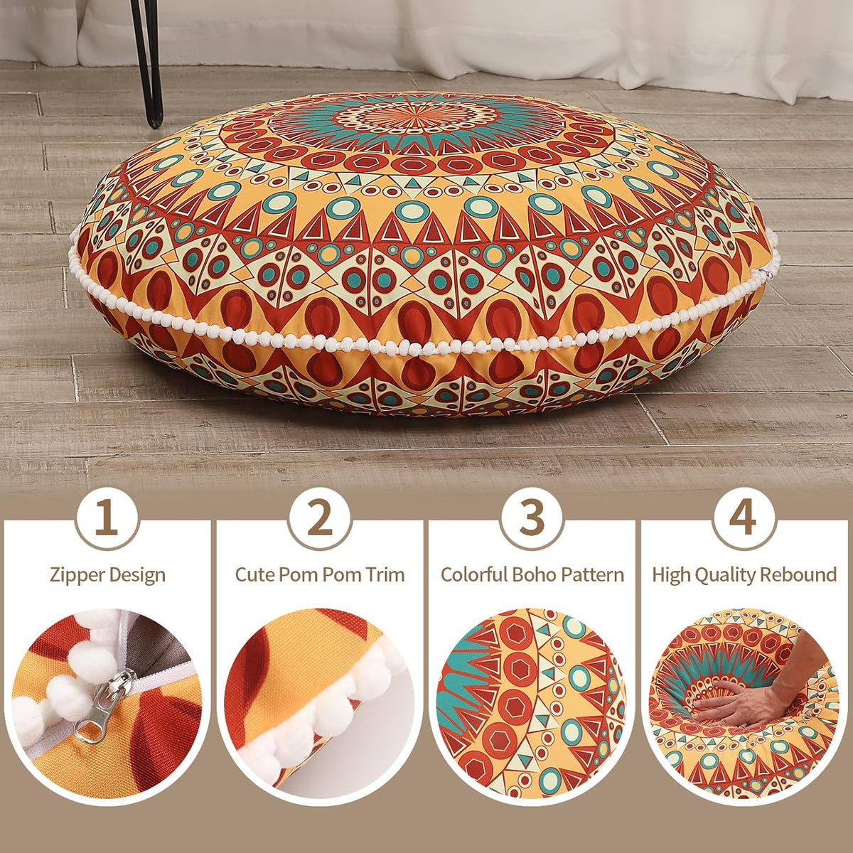 Rond groot meditatiekussen, voorzien van traagschuim (81 cm)