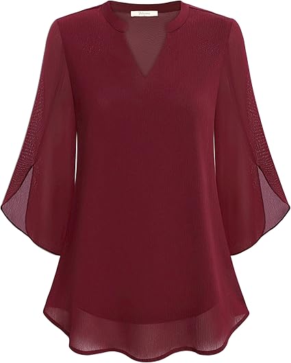 Roswitha | Losvallende chiffon blouse met V-hals en driekwartmouwen