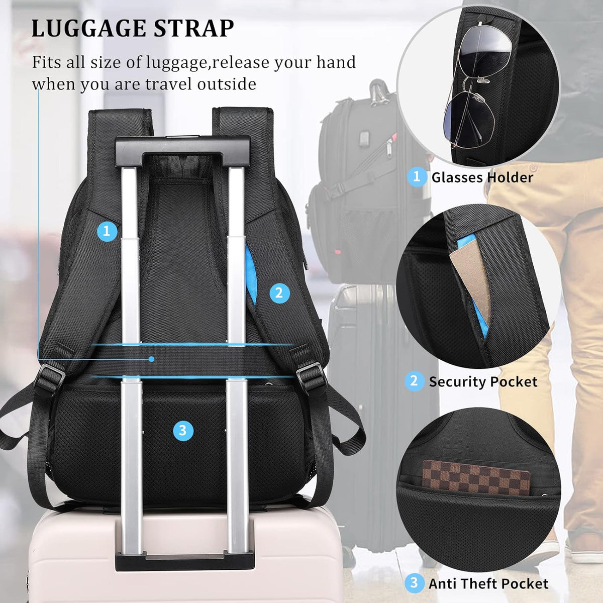 50L extra grote reis laptoprugzak met USB-poort