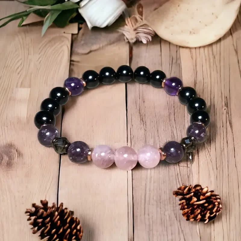 8mm rozenkwarts obsidiaan amethist kralenarmband