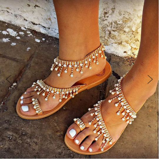 Dames sandalen met parelaccent