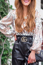 Fonkelend & stijlvol dames glitter V-hals lange mouwen top