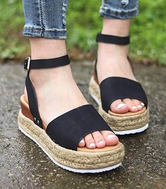 Dames plateau espadrille sandalen met sleehak & bandjes