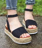 Dames plateau espadrille sandalen met sleehak & bandjes