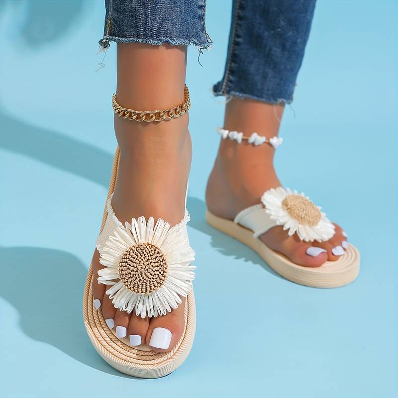 Boho slip-on sandalen met bloemdetail