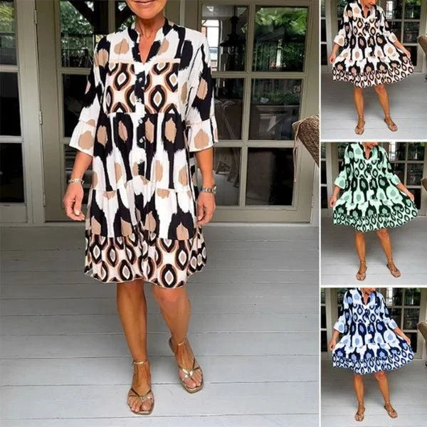 jurk met korte mouwen en abstracte print & losse snit — afbeelding 4