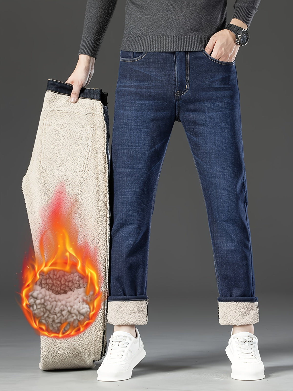 Warme heren winterjeans met fleecevoering