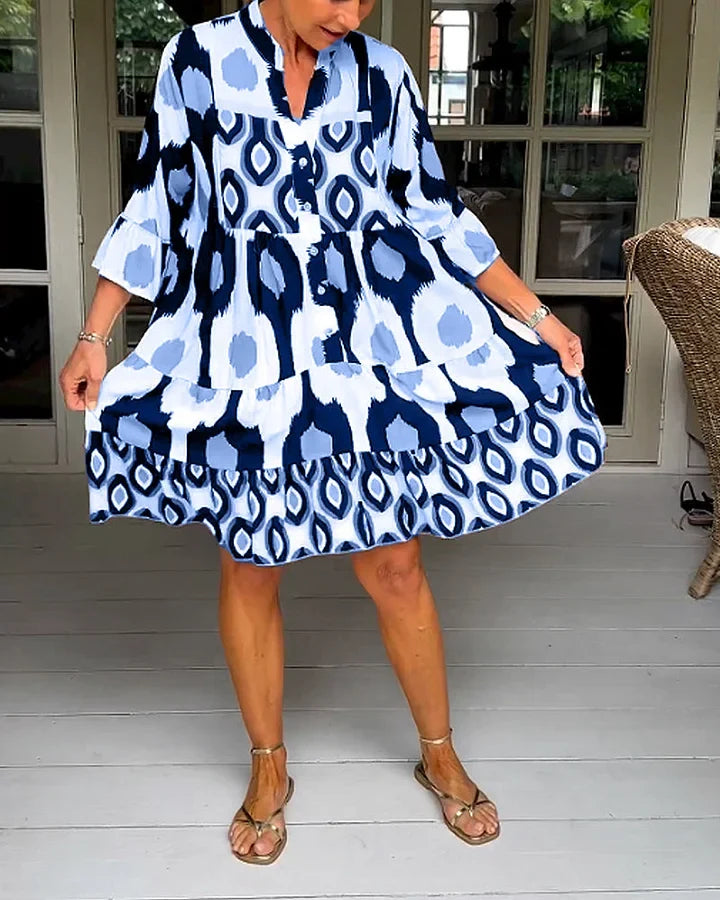 jurk met korte mouwen en abstracte print & losse snit — afbeelding 35