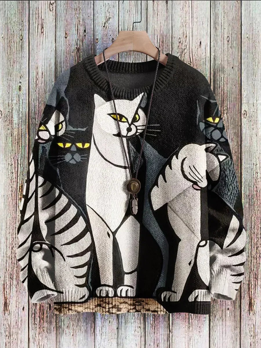 Vrolijke kattenprint sweater voor vrouwen