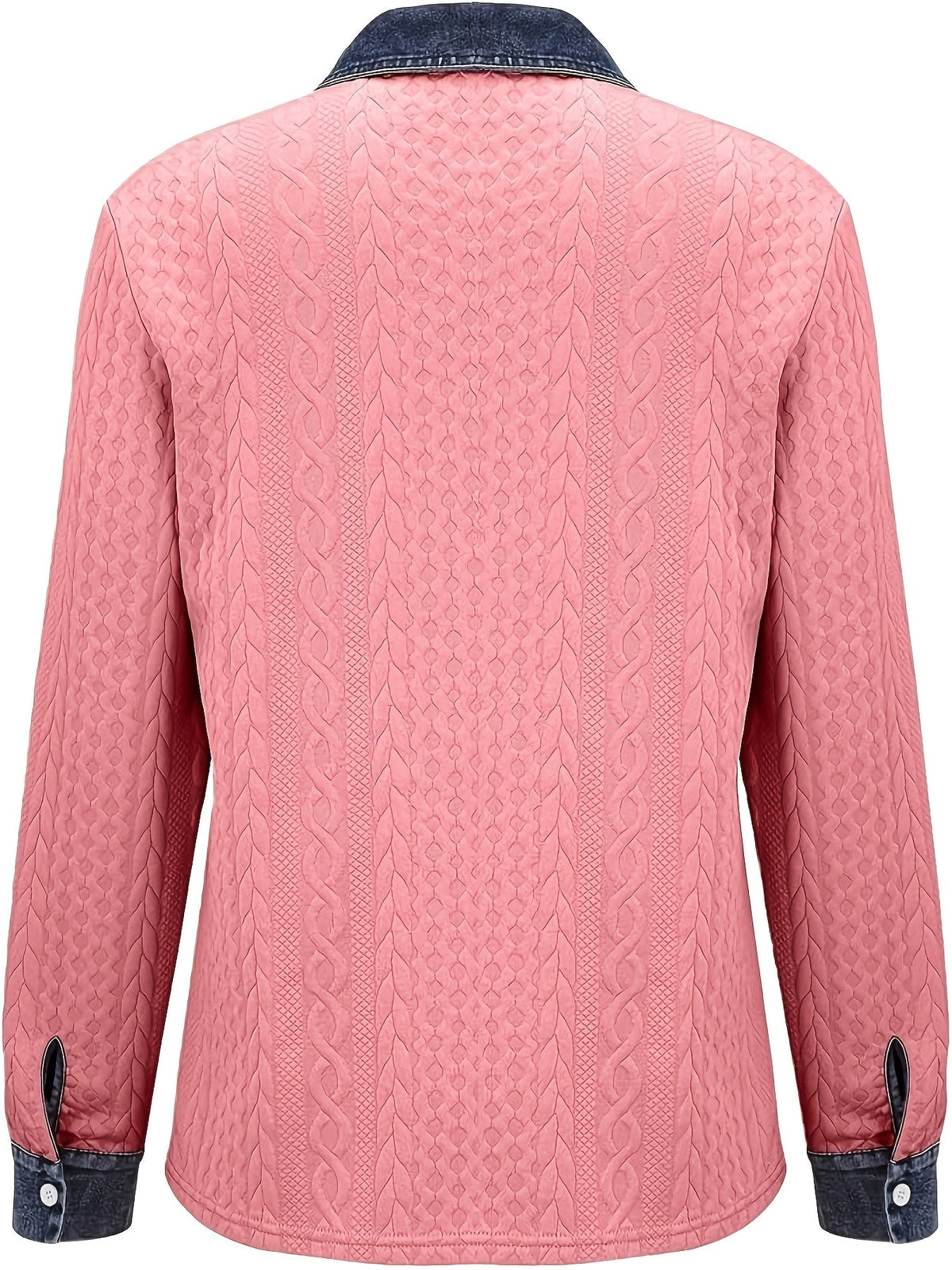 Kabelgebreid vest met contrasterende bies en borstzak