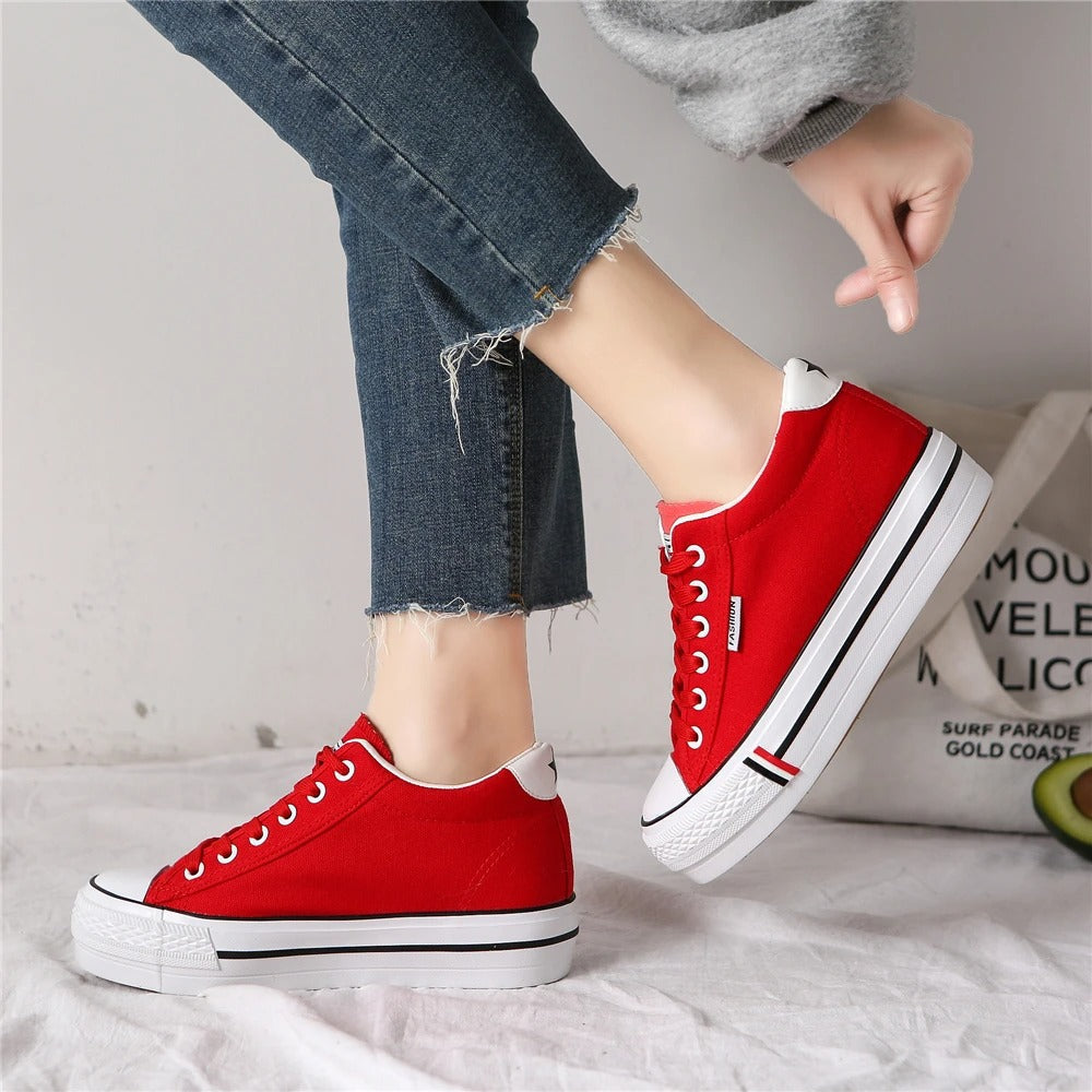 Dames canvas sneakers met plateauzool
