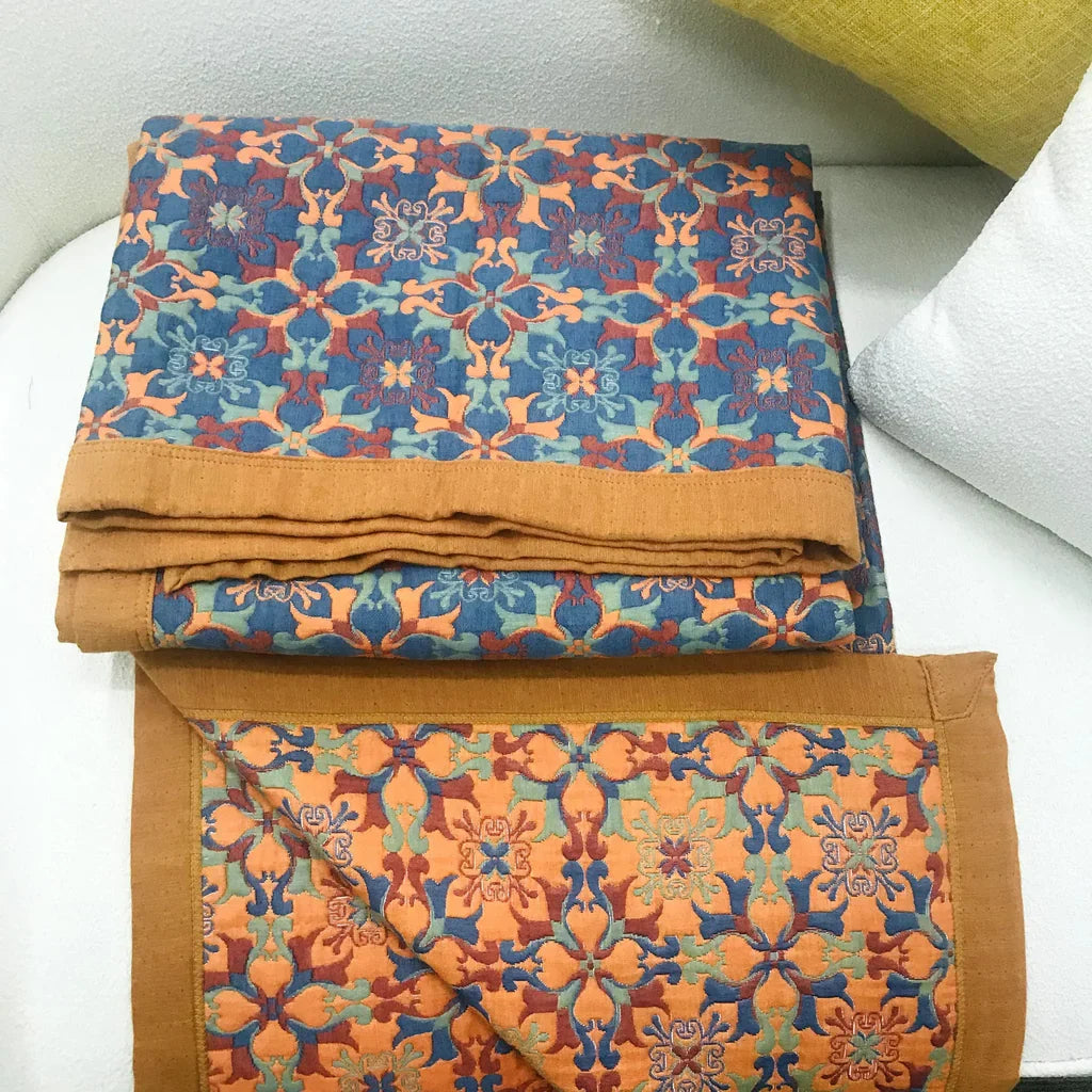 Oranje & blauw patroon zeslaags katoenen quilt