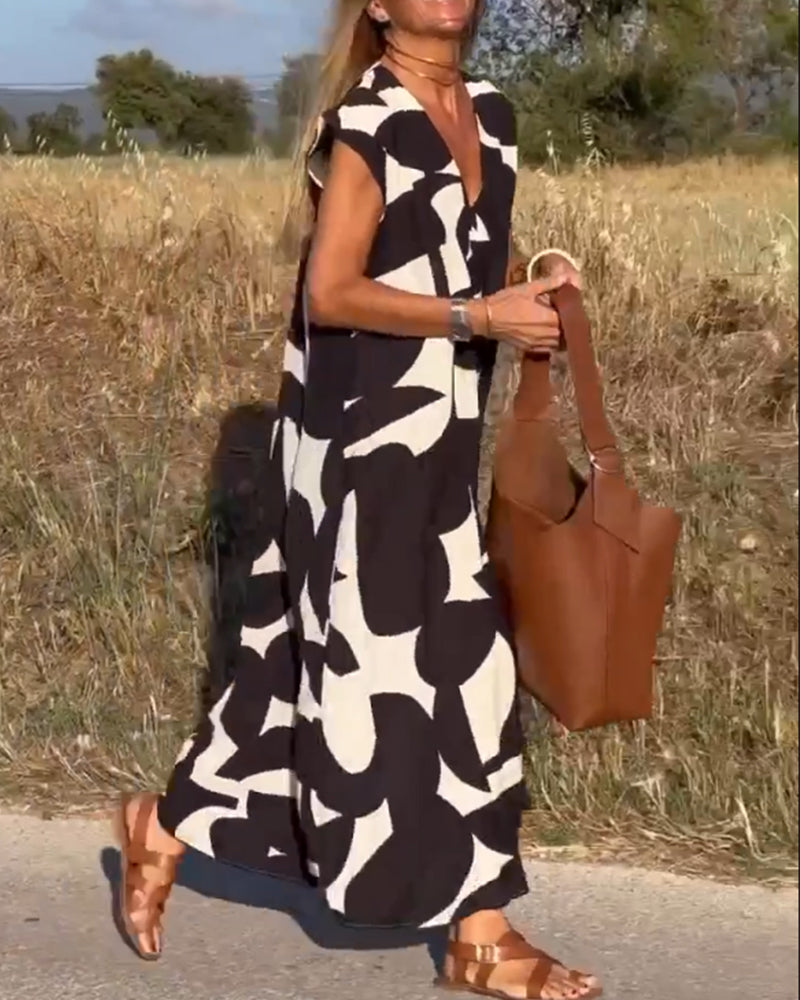 V-Hals maxi jurk met print