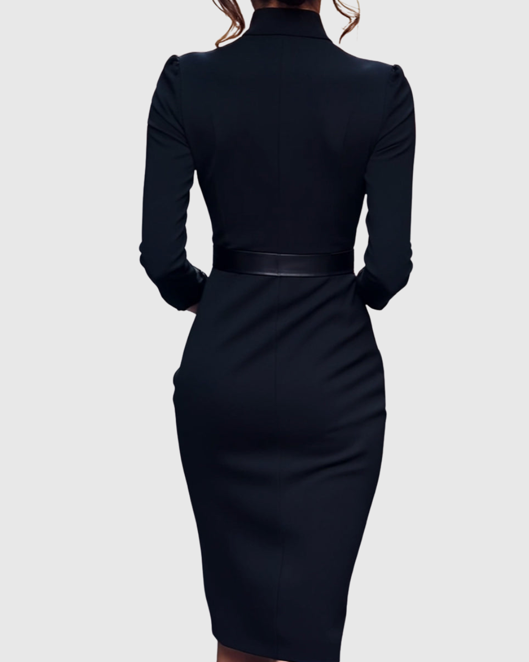 Katherine | Midi-jurk met overslaglook en ceintuur met vierkante gesp