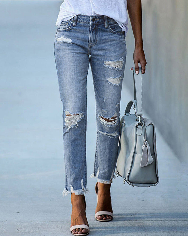 Dames ripped slim-fit jeans