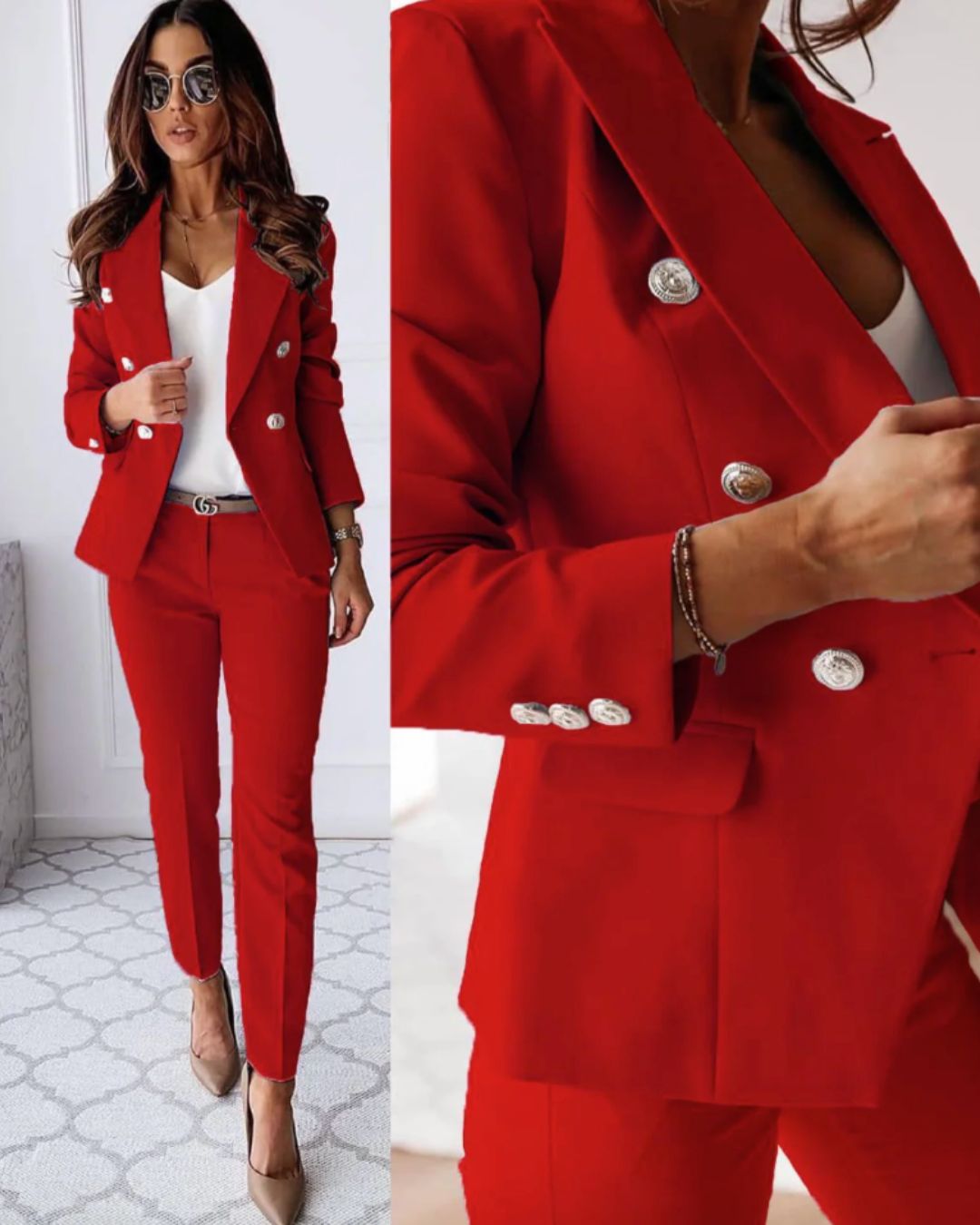 Tweedelige dames slim-fit set voor moderne zakelijke looks
