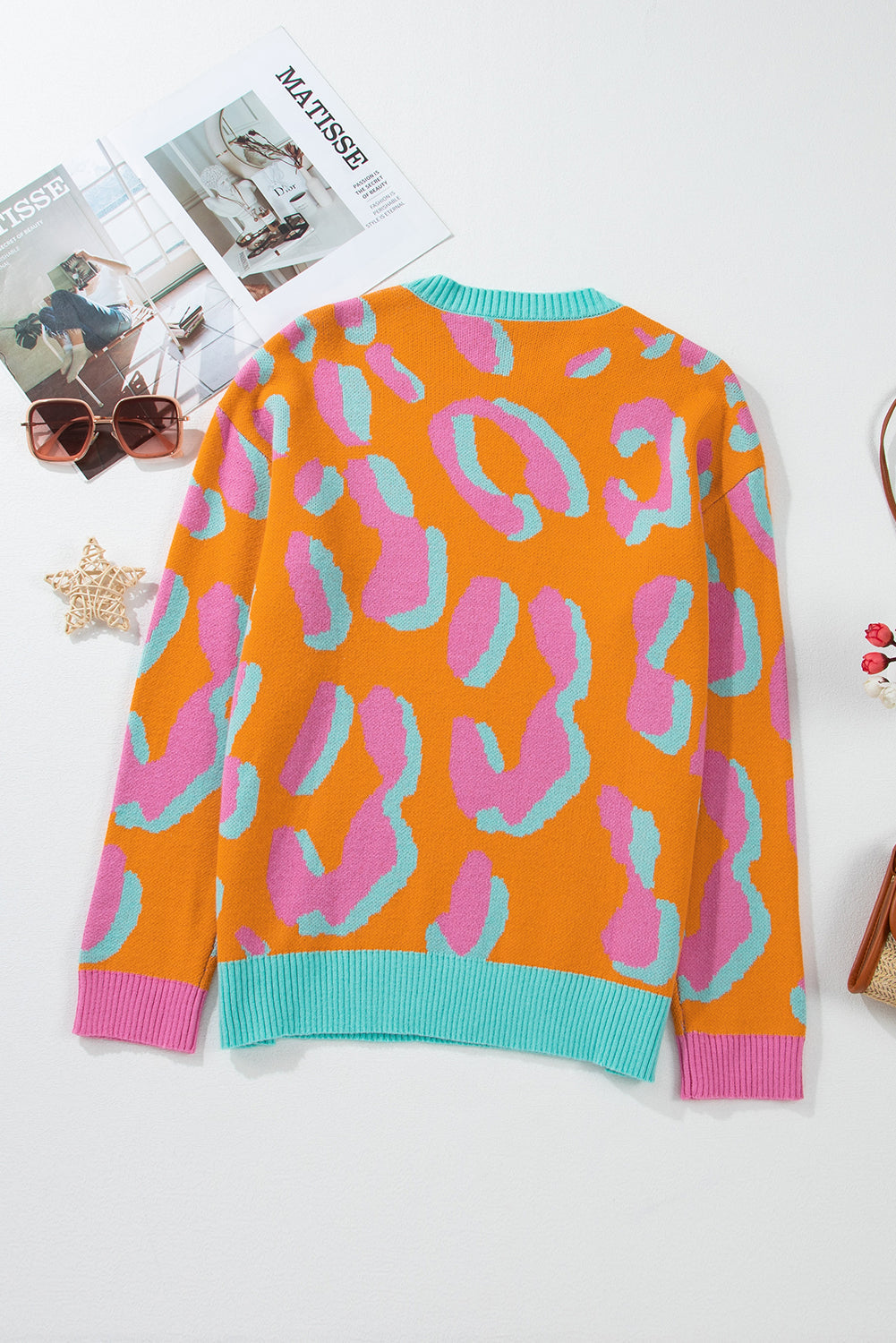 Damestrui met colorblock luipaardprint en ronde hals