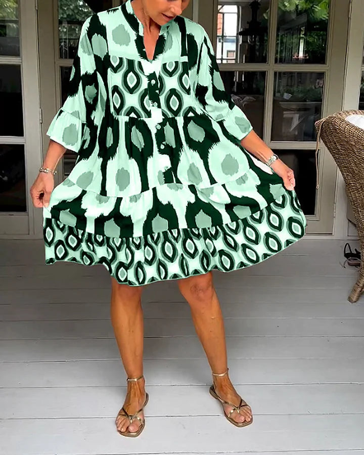 jurk met korte mouwen en abstracte print & losse snit — afbeelding 22