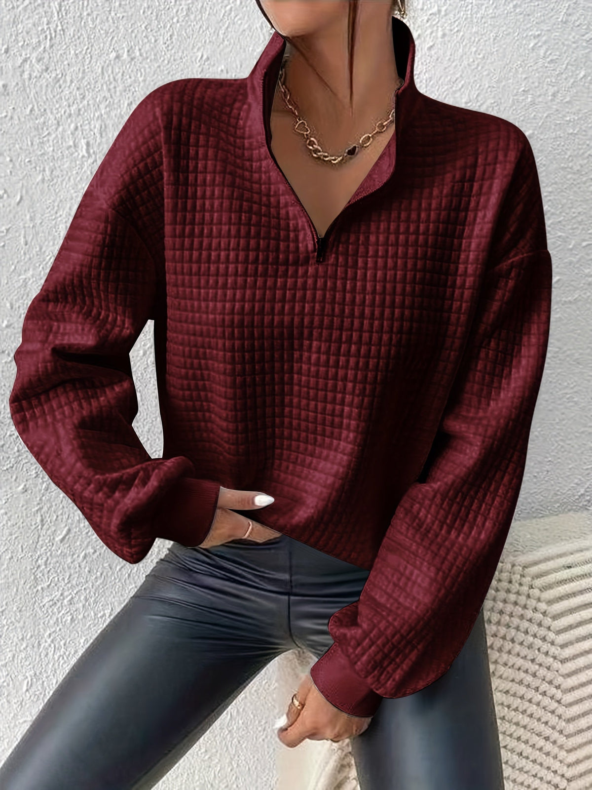 Pullover met wafelstructuur en kwartrits