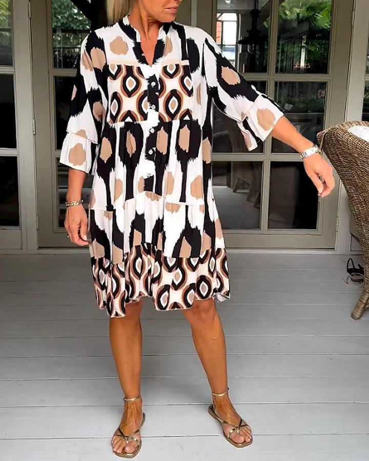 jurk met korte mouwen en abstracte print & losse snit — afbeelding 9