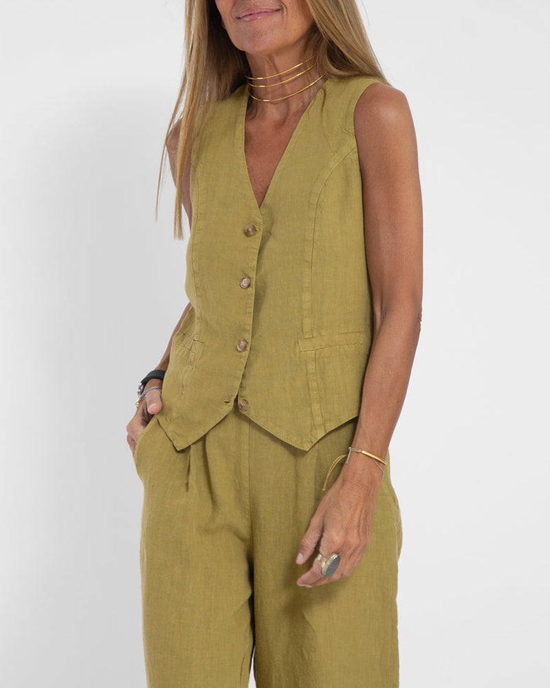 Linnen 2-Delige set met wijde broek en vest
