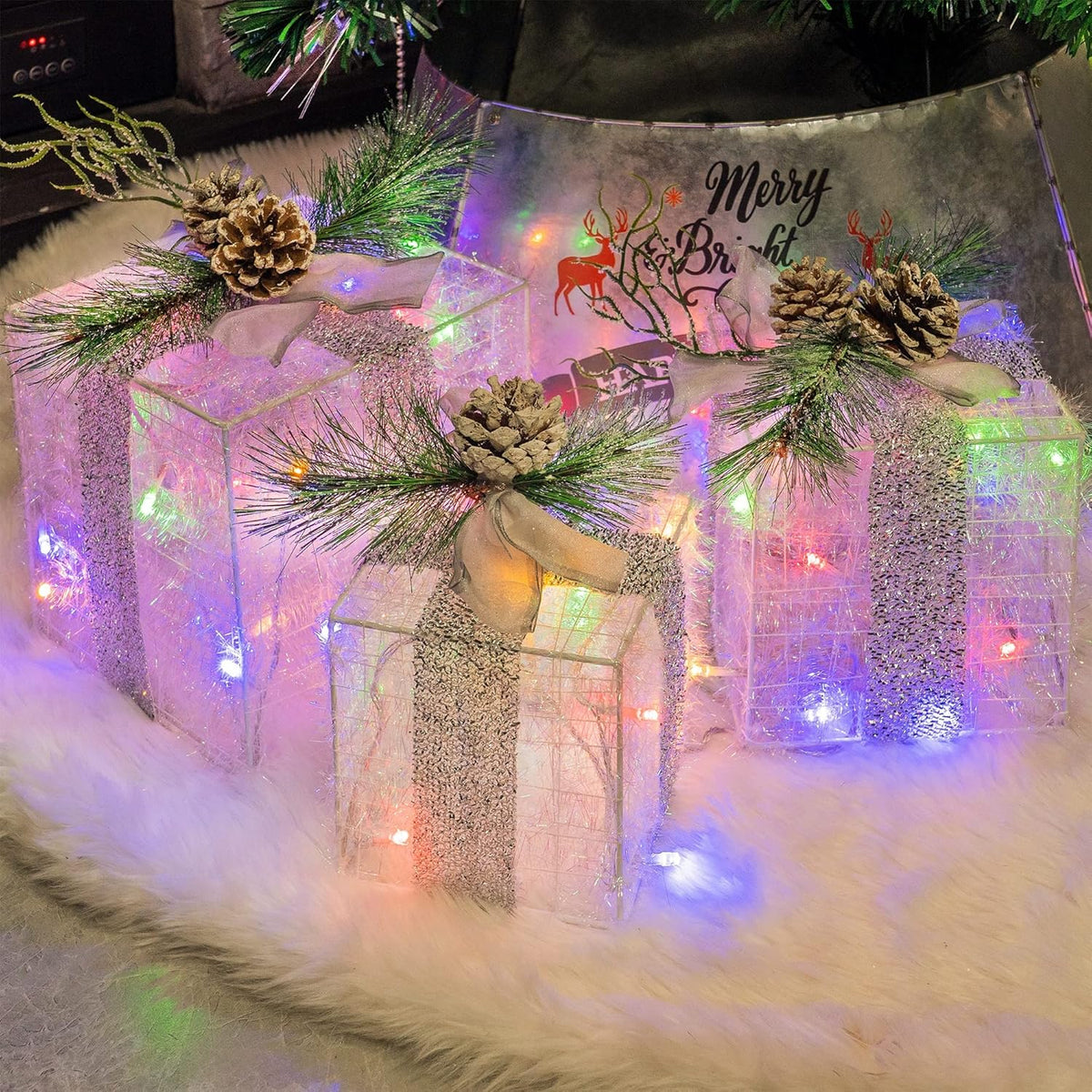Verlichte kerstcadeau dozen