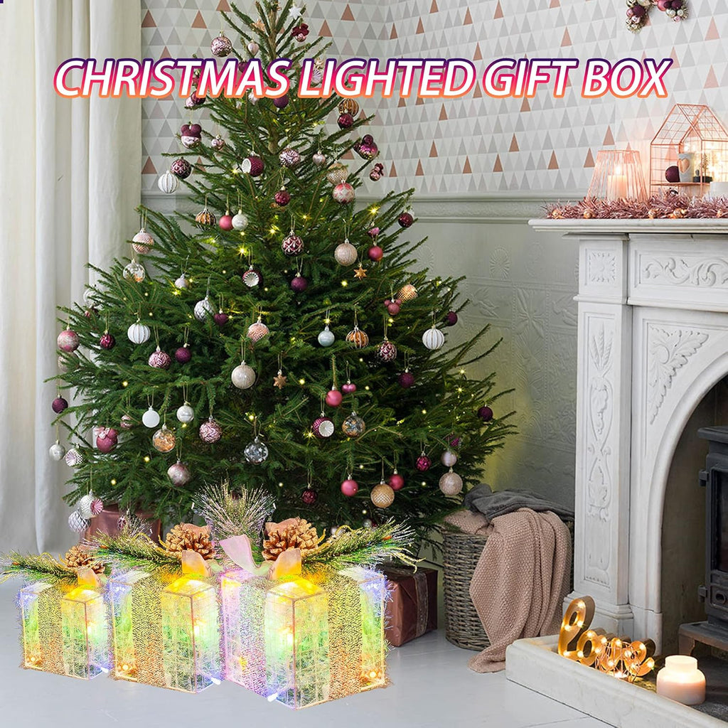 Verlichte kerstcadeau dozen