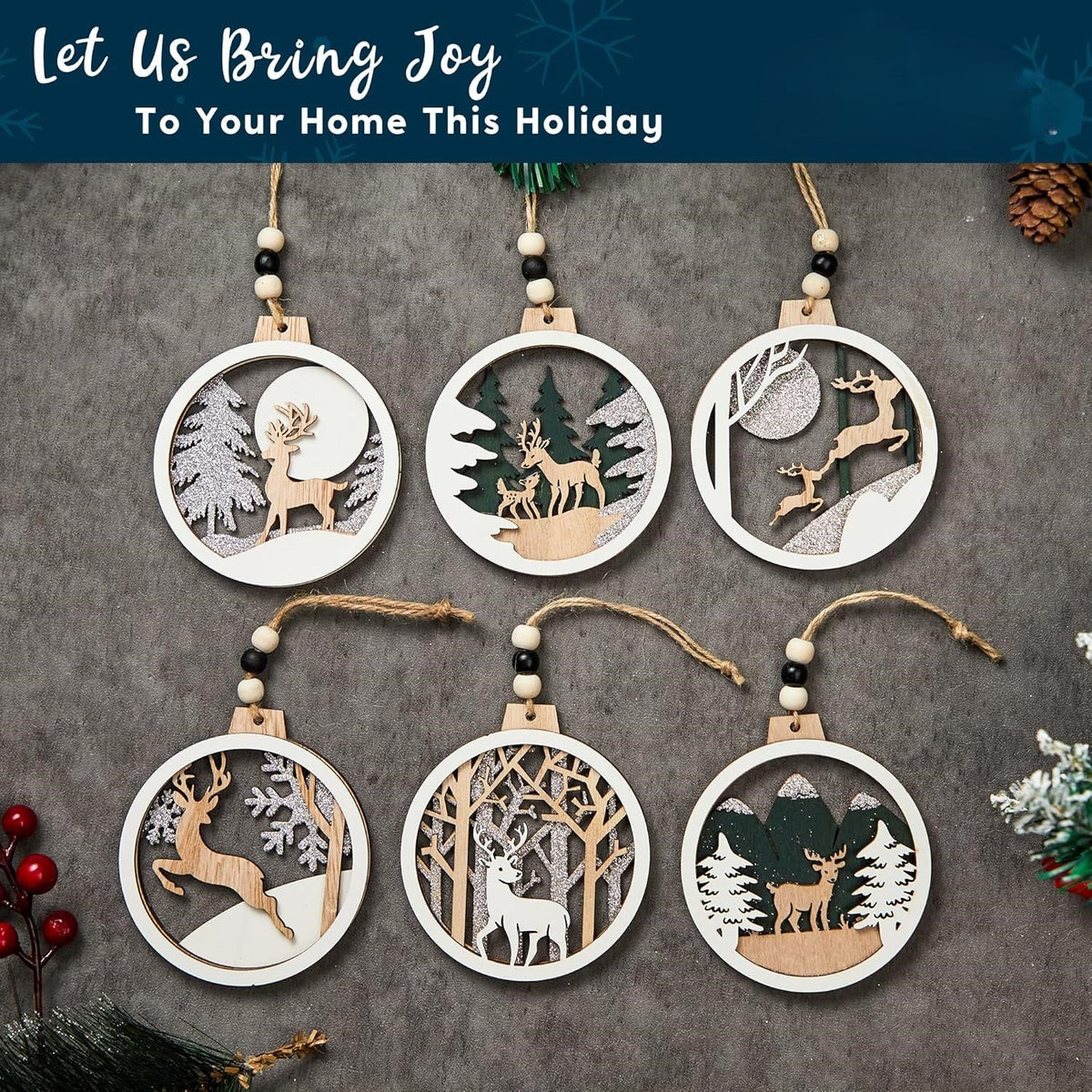 Rendier & kerstman ornamenten set