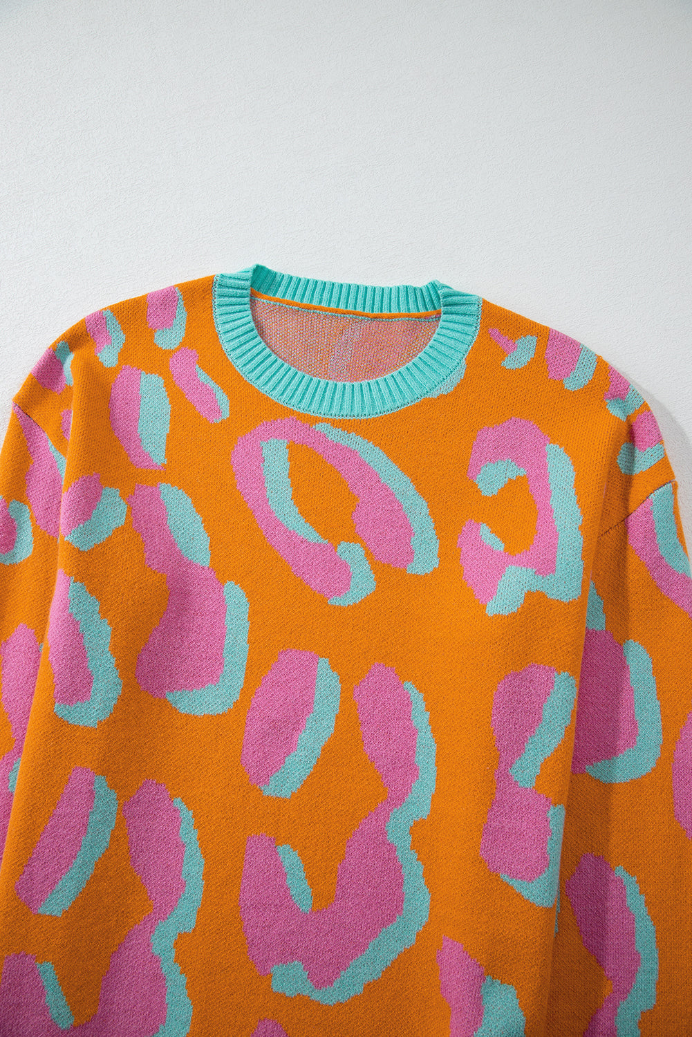 Damestrui met colorblock luipaardprint en ronde hals
